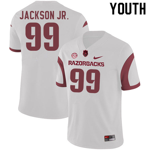 Youth #99 Enoch Jackson Jr. Arkansas Razorbacks College Football Jerseys Sale-White